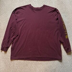 Carhartt Mens Long Sleeve T Shirt Burgundy Loose Fit 2XL Graphic Sleeve